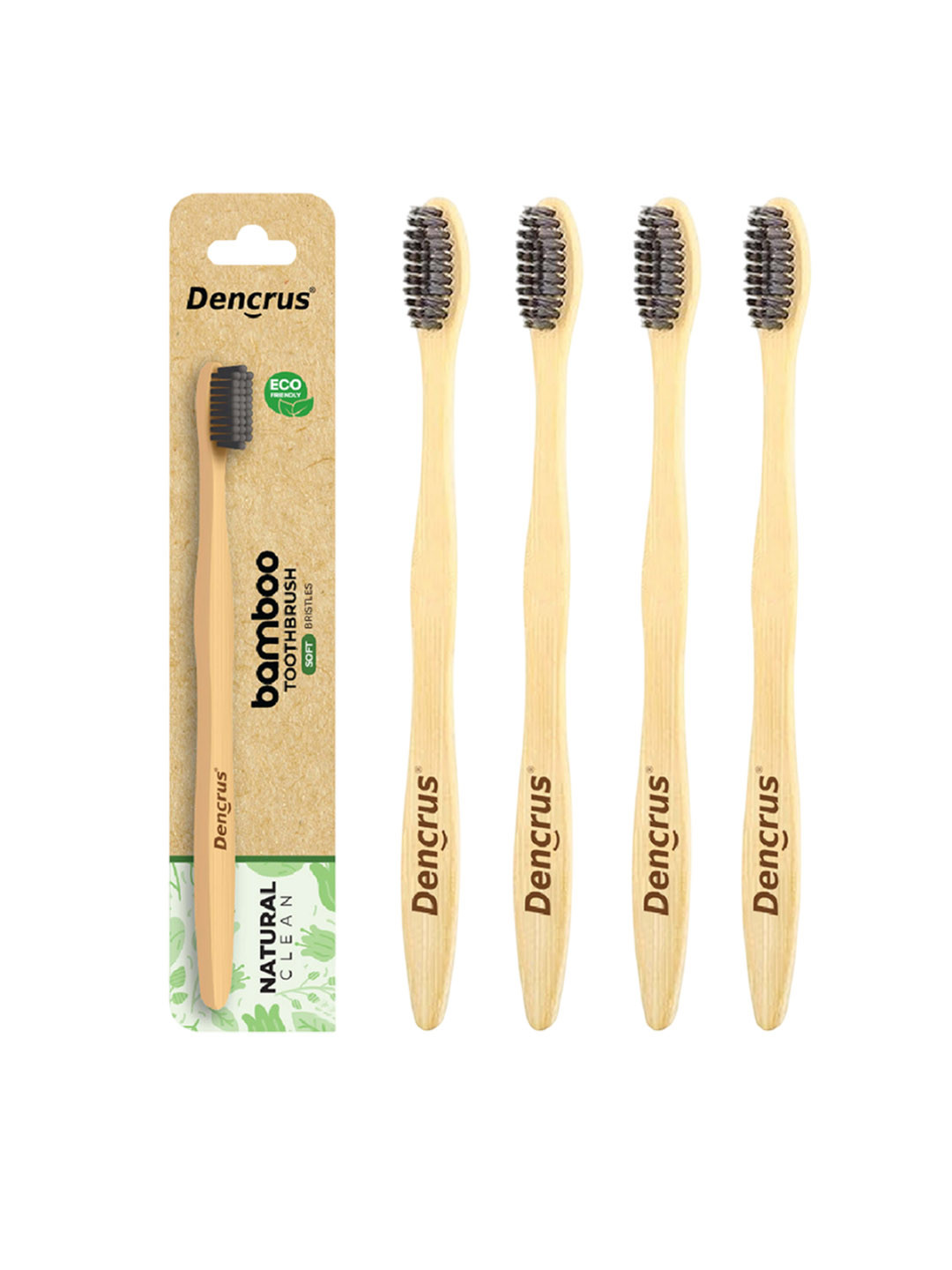 Dencrus Set Of 4 Natural Clean Bamboo Toothbrush