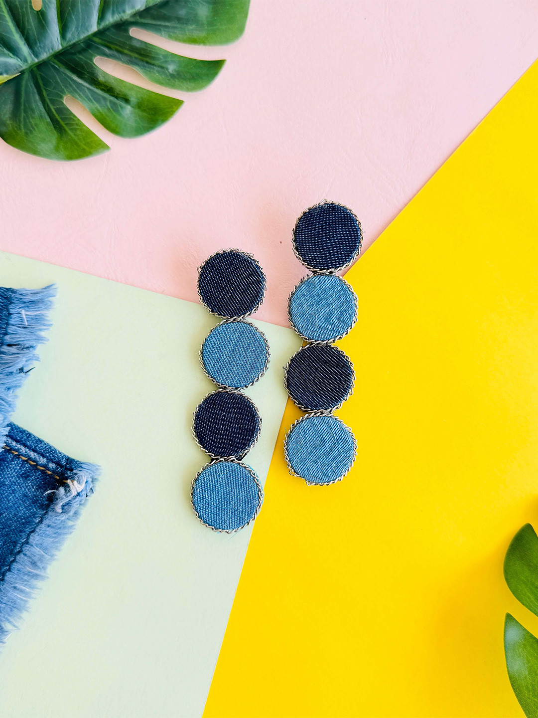 Moh Lifestyle Denim Circular Drop Earrings