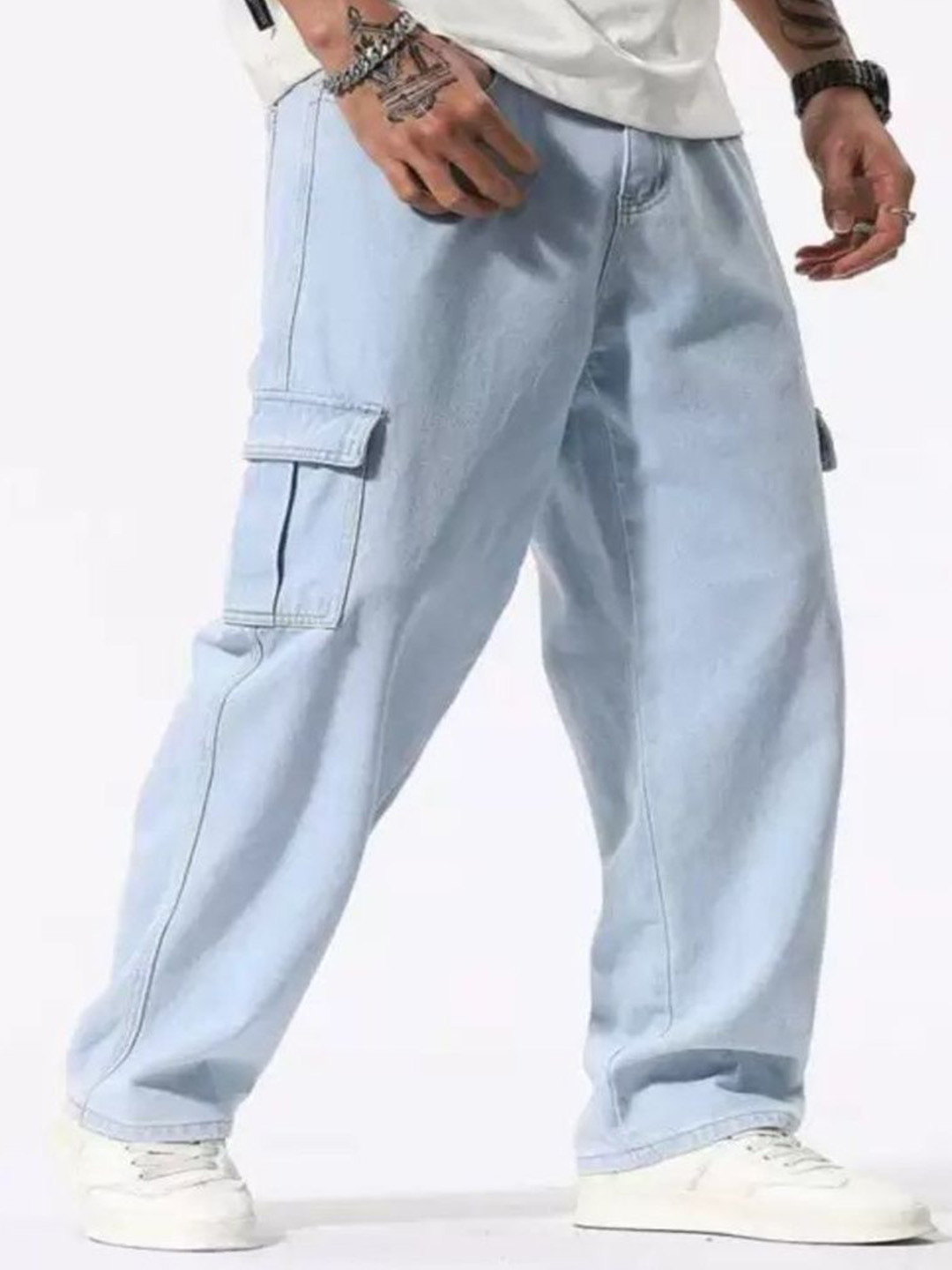 Playfeel Men Relaxed Fit Mid-Rise Pure Cotton Cargo Jeans