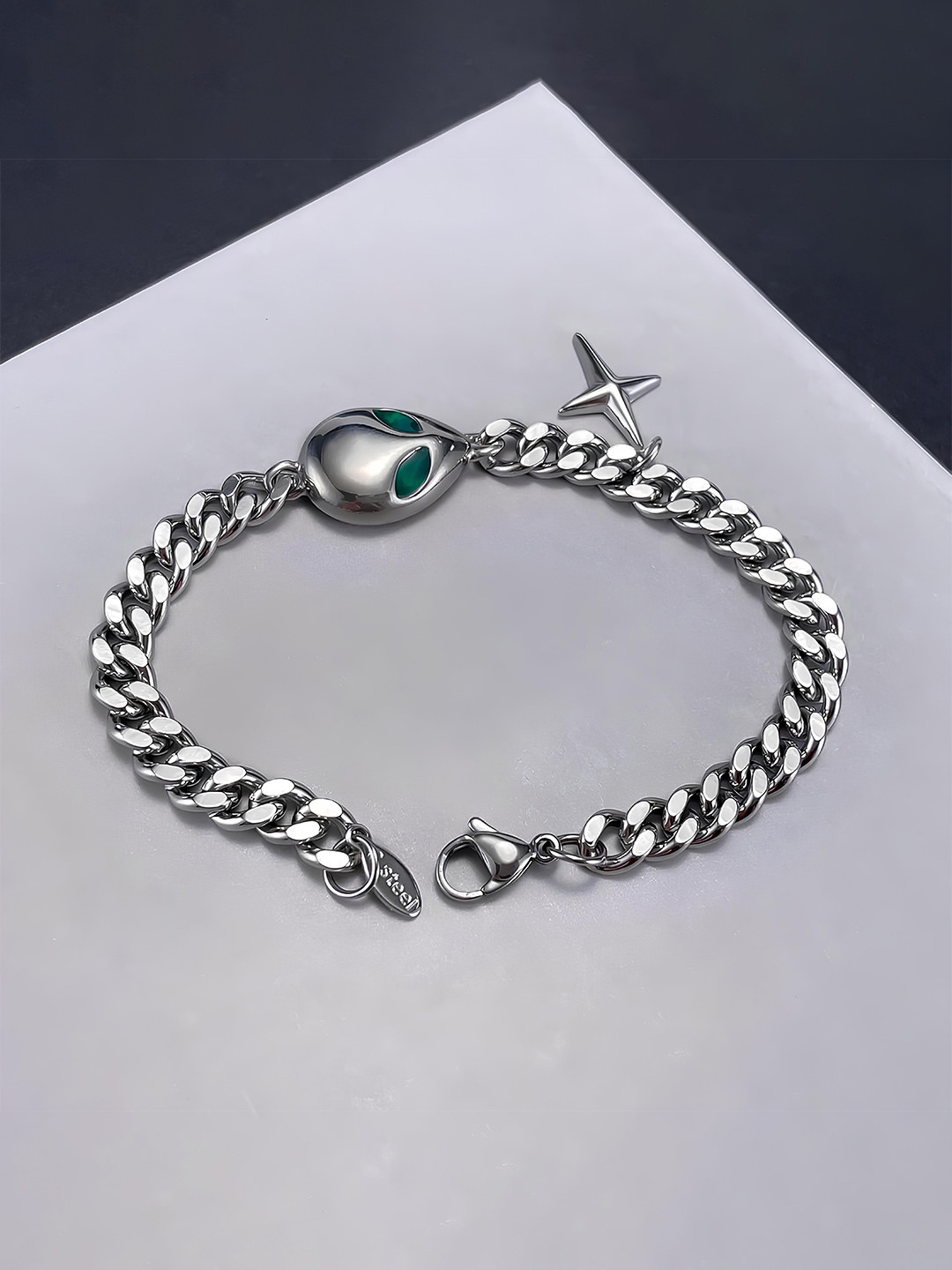 KARISHMA KREATIONS Silver-Plated Cubic Zirconia Tribal Link Bracelet