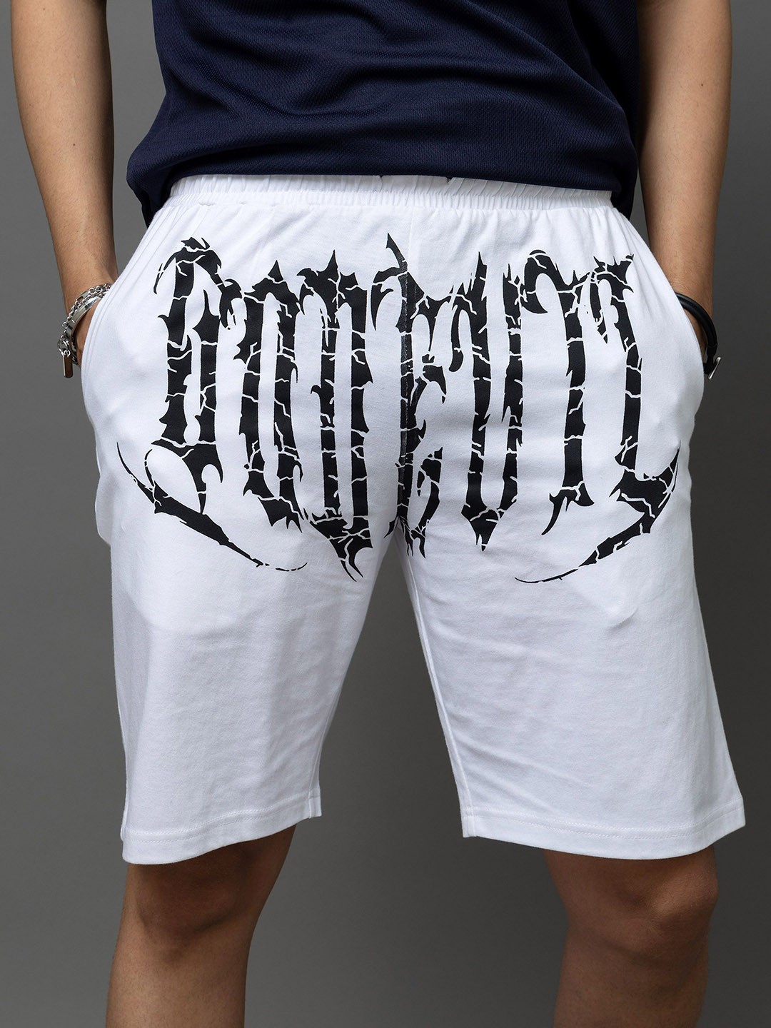 GO DEVIL Men Go Devil Printed White Shorts