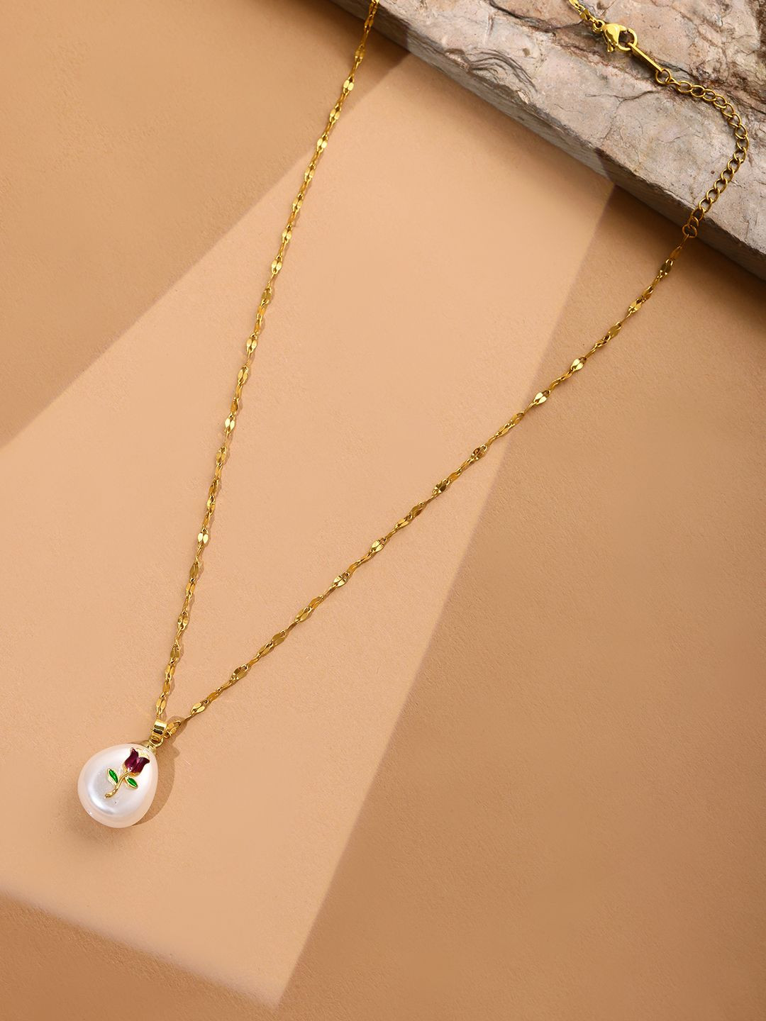 Ruby Raang Gold Plated Crystals Studded Necklace Pendant With Chain