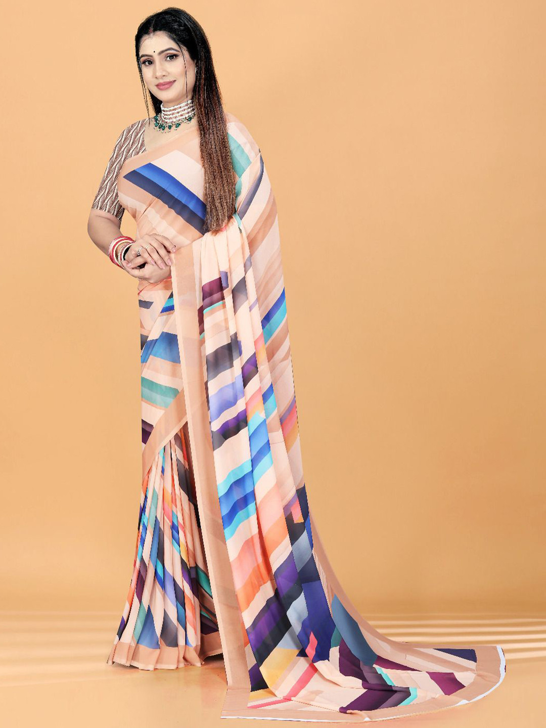 P D Silk Mills Daily Colourblocked Pure Georgette Saree