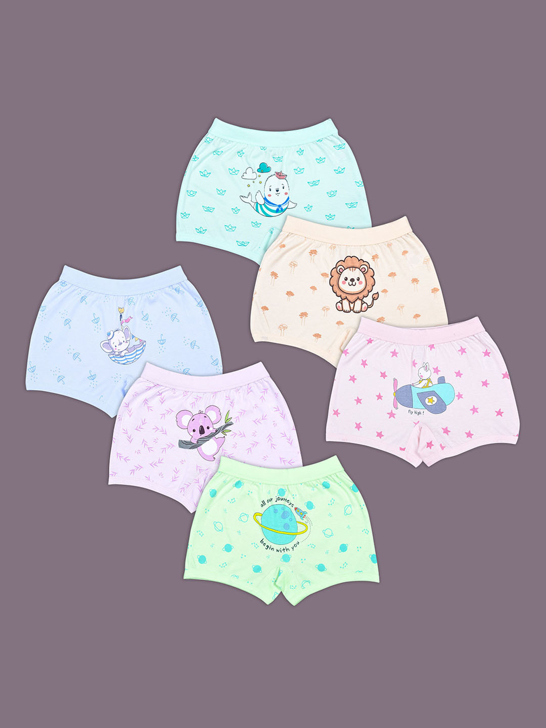 Revvo Junior Girls Pack of 6 Printed Cotton Basic Briefs RJB-316