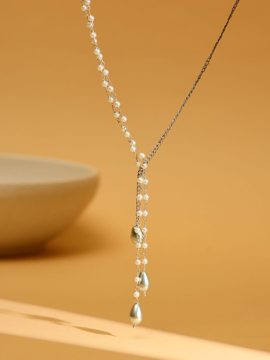 Ruby Raang Women Brass Silver-Plated Beaded One Sided Motif Handcrafted Necklace