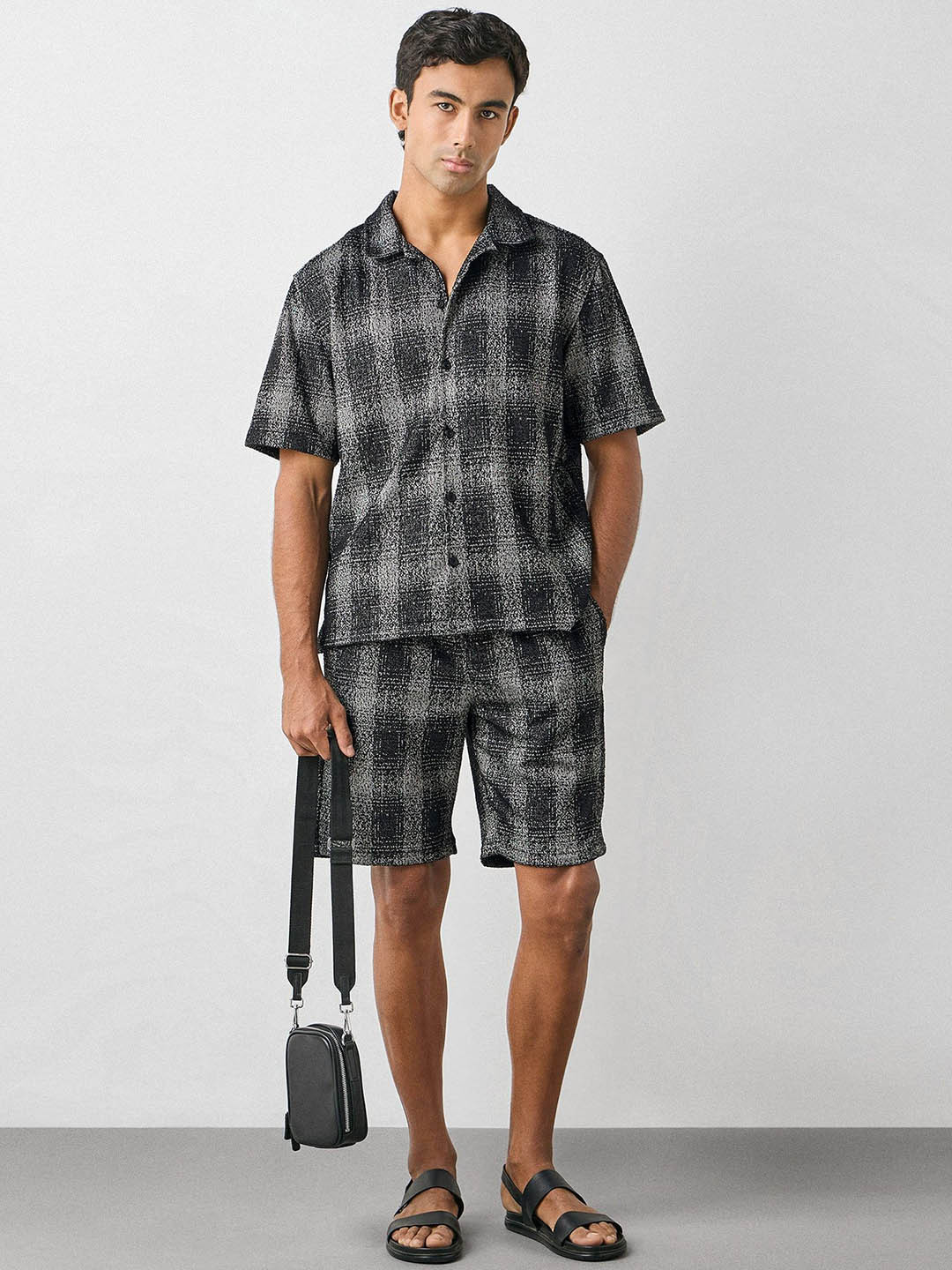 Men Woven Design Boxy Fit Shirt and shorts Co-ord Set