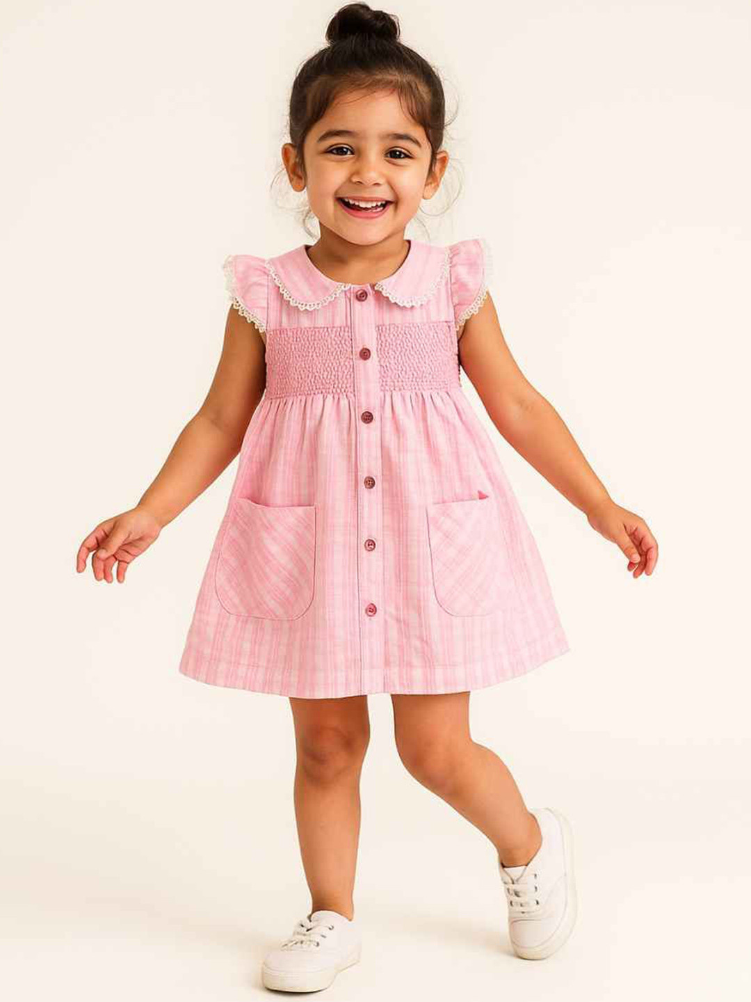 Lagorii Girls Pink Cotton Button Down Day Dress