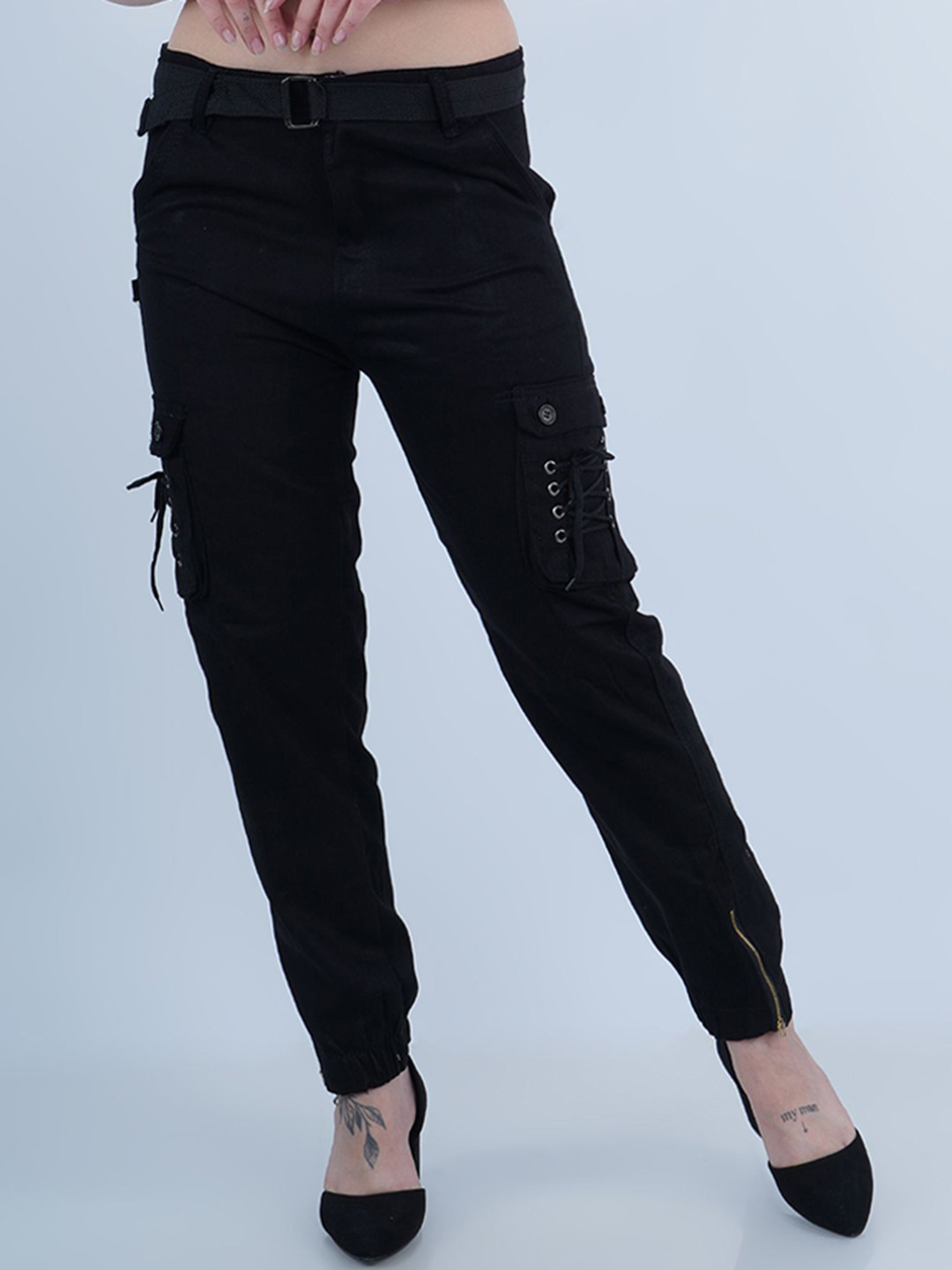 Moda Rapido Women Solid Classic Cotton Cargos Trousers Comes With Belt
