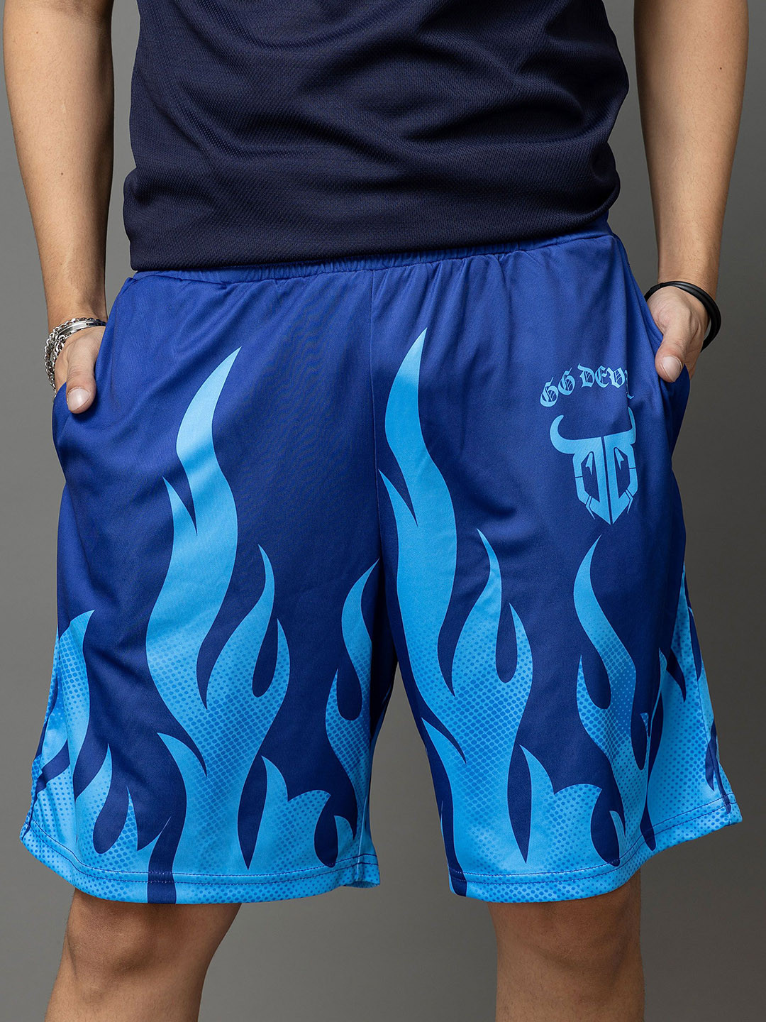 GO DEVIL Men Blue Flame Printed Shorts