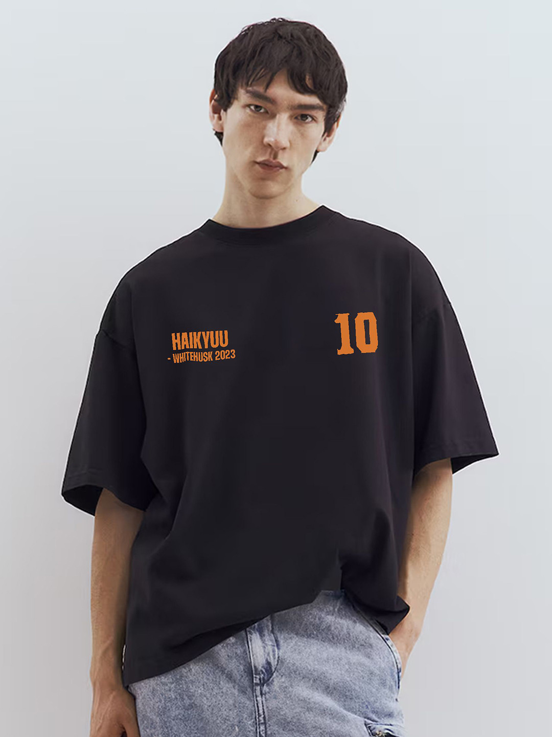 WHITE HUSK Haikyuu Anime Printed Oversized Cotton T-shirt