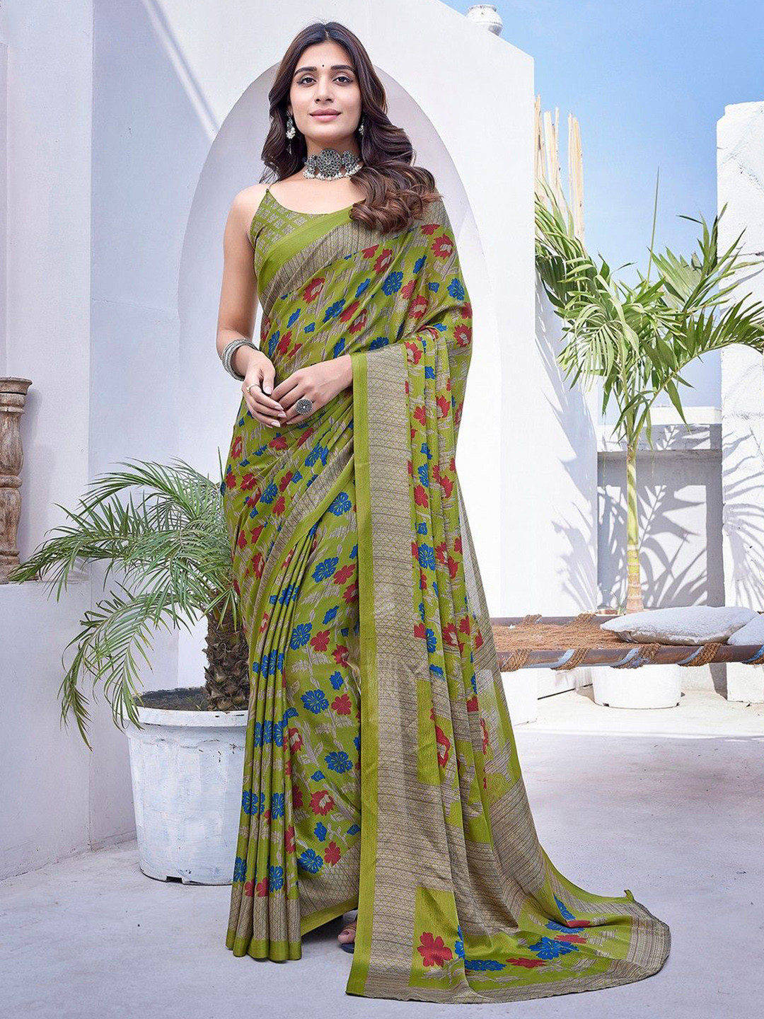 Lookmark Floral Printed Pure Chiffon Saree With Blouse Material