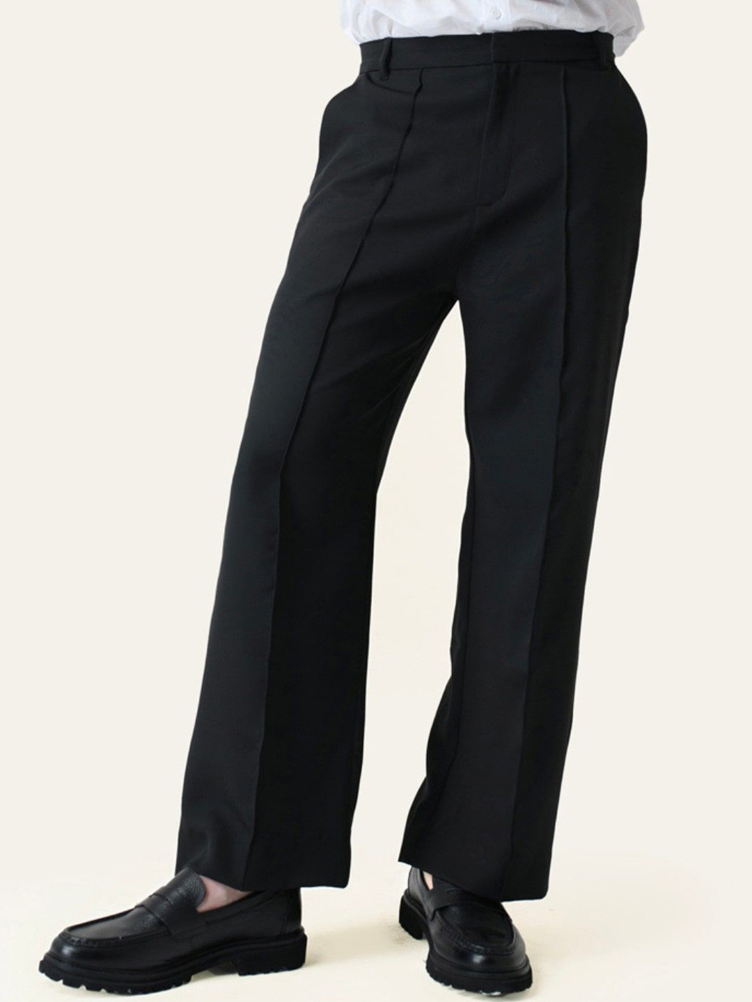 PERCH Men Black Solid Pintuck Korean Pants