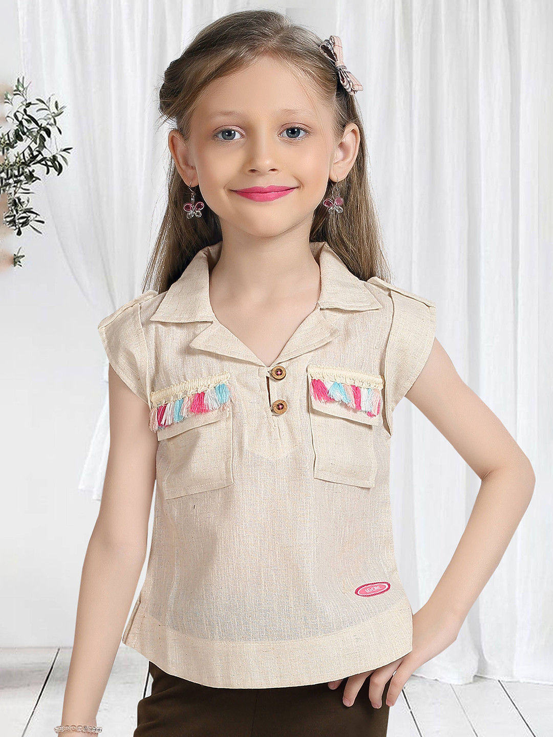 Lei-Chie Girls Cotton Shirt Collar Top