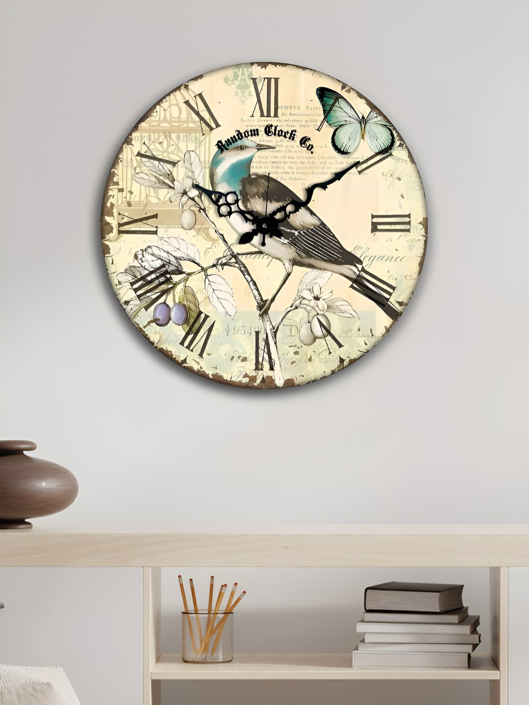 RANDOM Cream & Brown Animal Printed Analogue Contemporary Silent Wall Clock