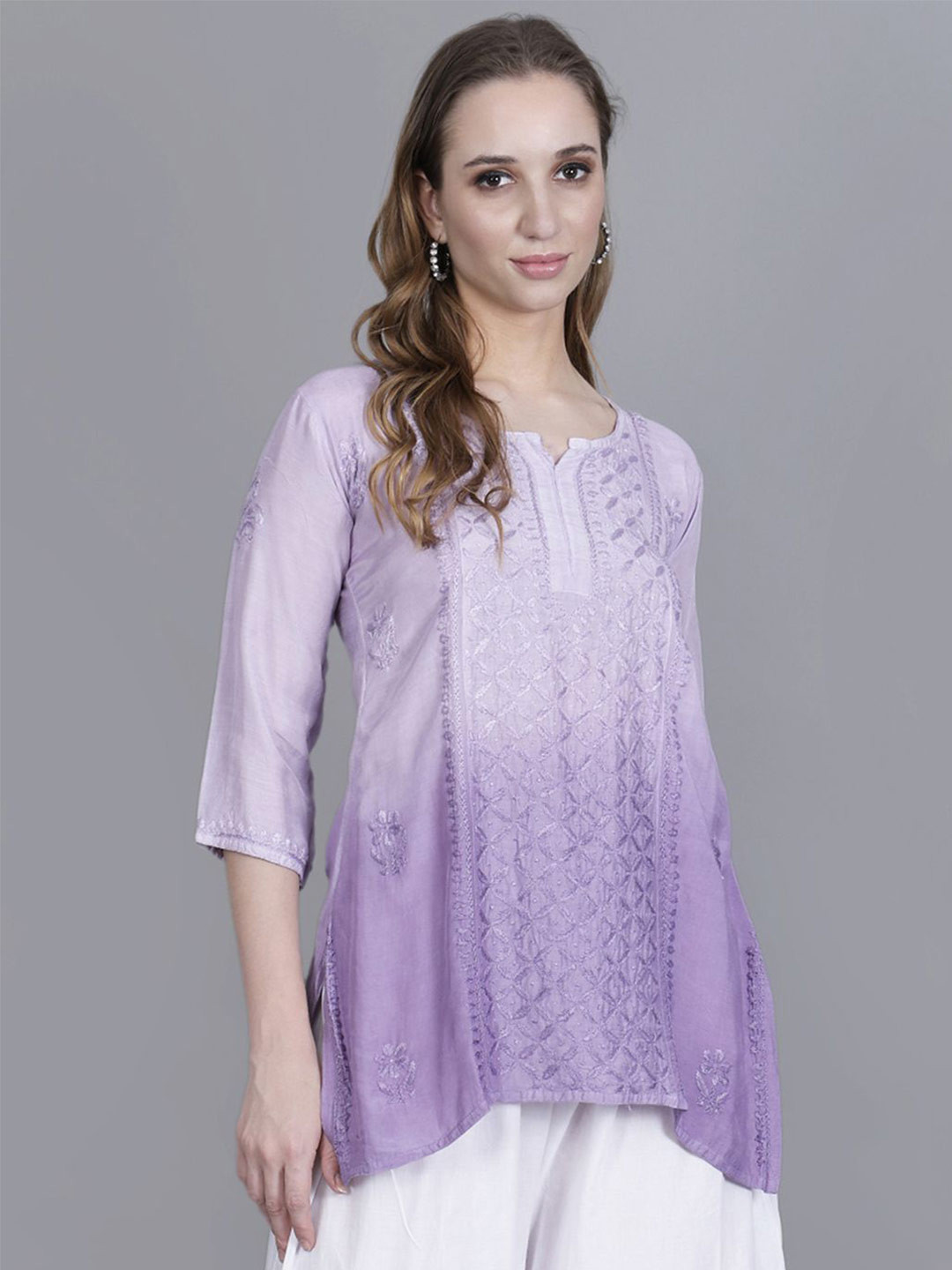 NAZAQAT ETHNIC INDIA Women Hand-Embroidered Pure Muslin Chikankari Kurti