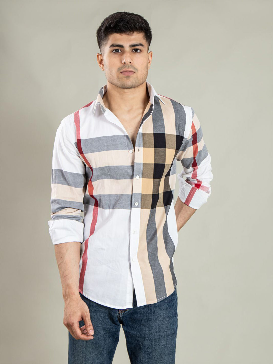 Suture Craft India Slim Tartan Checked Cutaway Collar Slim Fit Pure Cotton Shirt