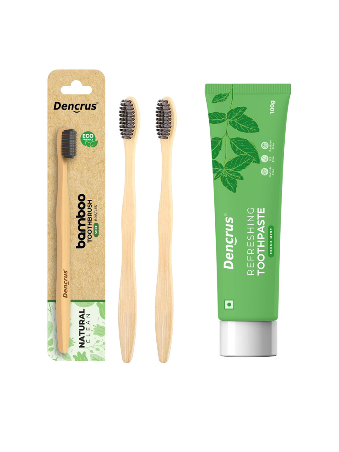 Dencrus Set Of 2 Soft Bristles Bamboo Toothbrush With Mint Toothpaste - 100 g
