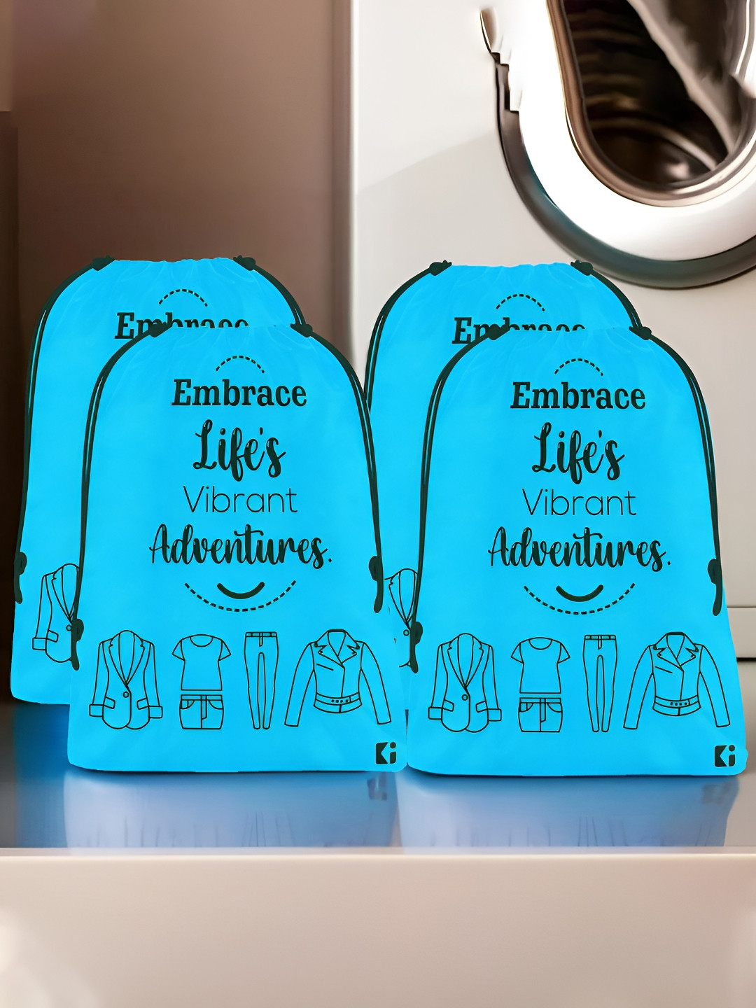 Aura Blue & Black 4 Pieces Printed Foldable Laundry Bags