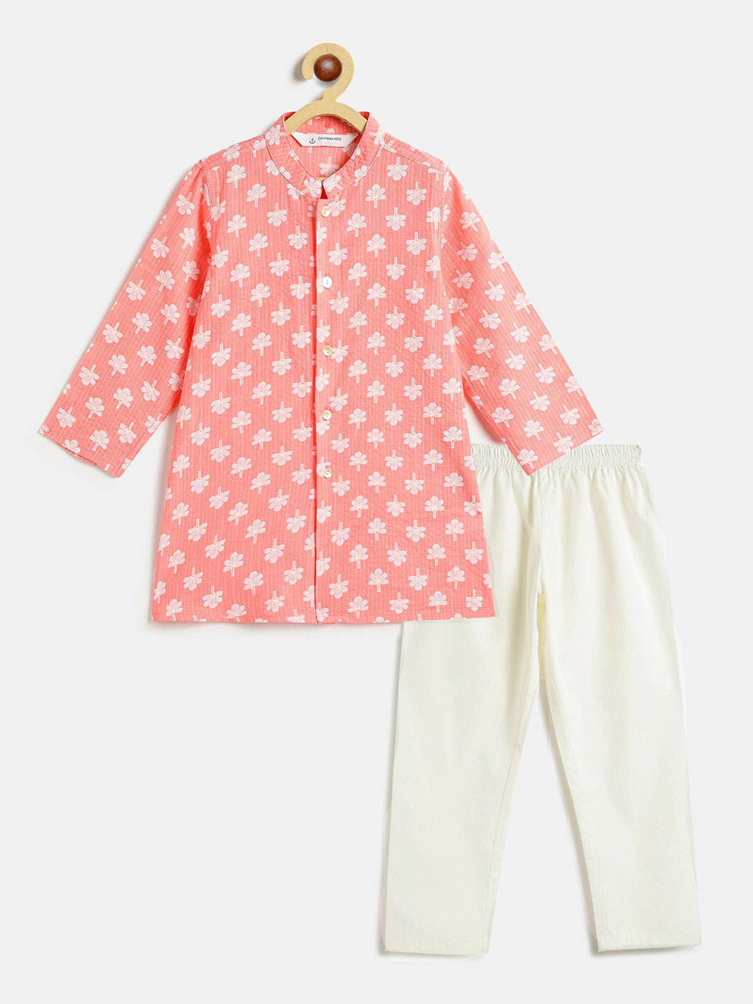 Campana Boys Floral Printed Pure Cotton Straight Kurta & Pajama Set