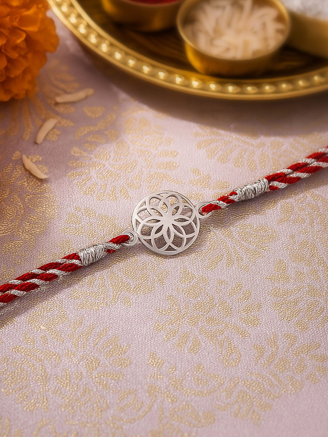 Ornate Jewels 925 Silver Trendy Rakhi With Roli Chawal