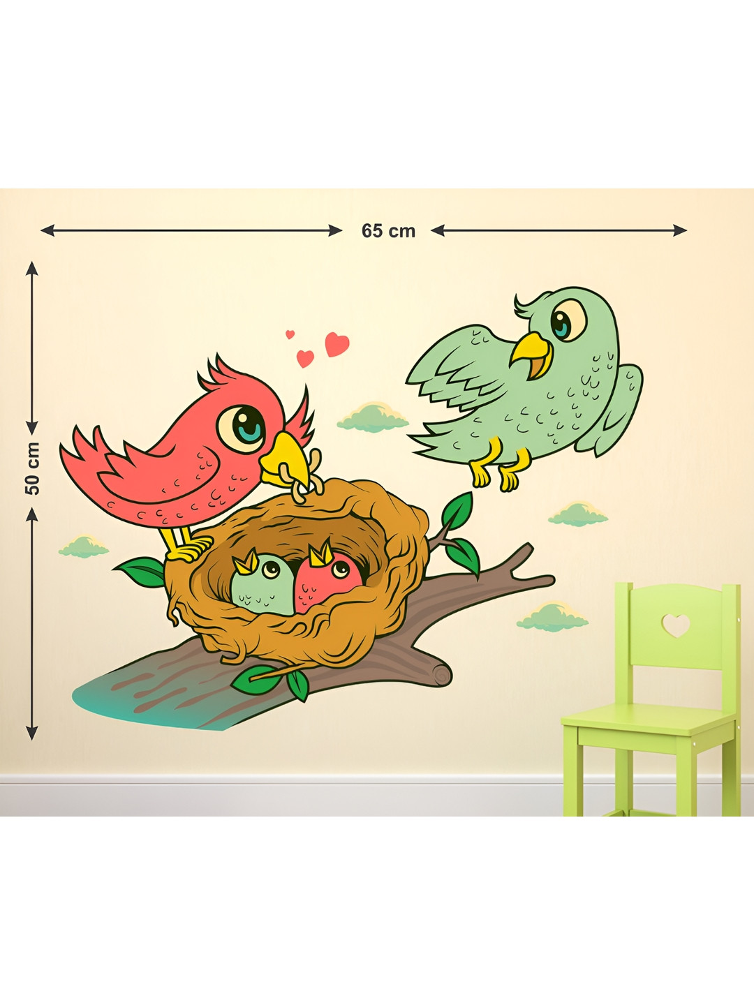 LANSTICK Green & Red Bird Printed Waterproof Wallpaper