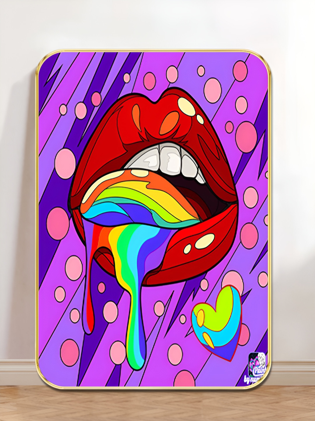 Livin'luxe Lavender & Red Rainbow Lips Pop Wooden Wall Art