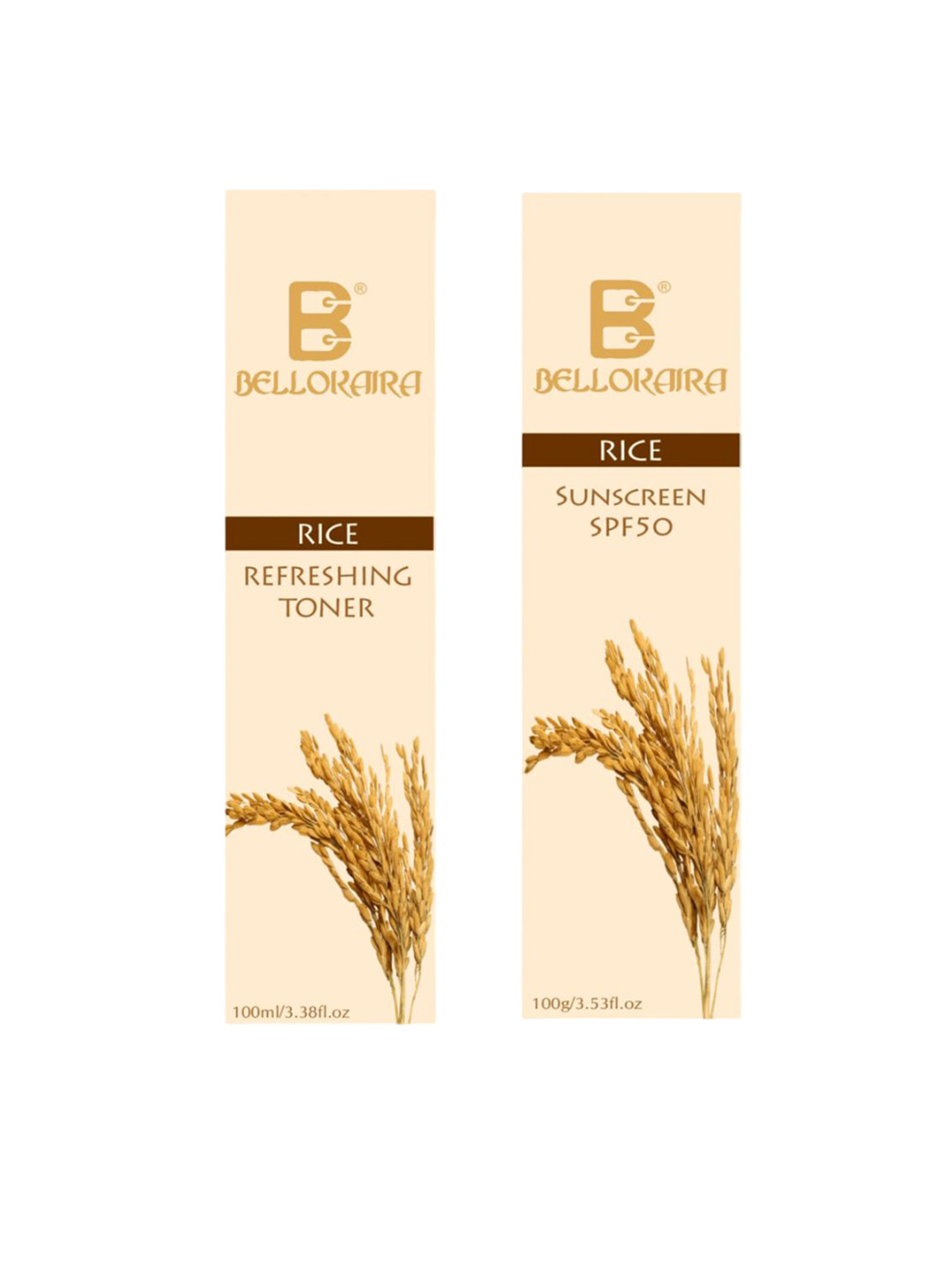 BELLOKAIRA Set Of 2 Rice Water Refreshing Face Toner & Face Sunscreen SPF50- 100 ml Each