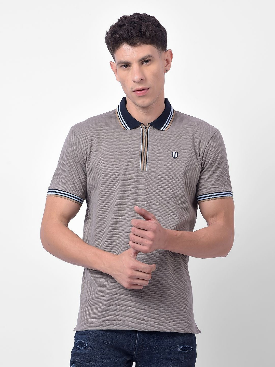 Numero Uno Self Design Polo Collar Short Sleeves Cotton T-shirt