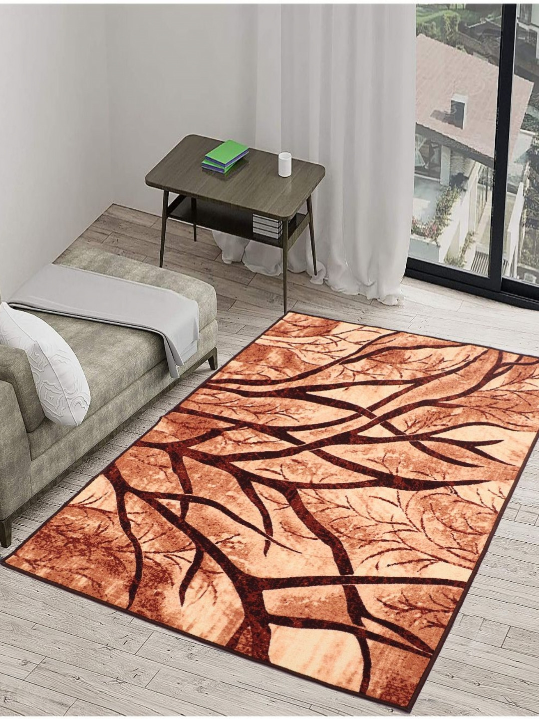 MODEFE Yellow & Brown Floral Light Anti-Skid Carpet
