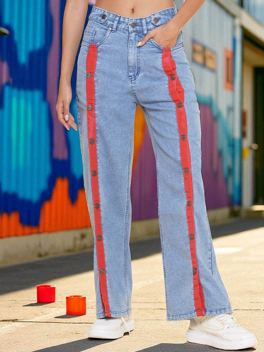 KATLINE Women Smart Regular Fit Mid-Rise Light Fade Stretchable Bootcut Jeans