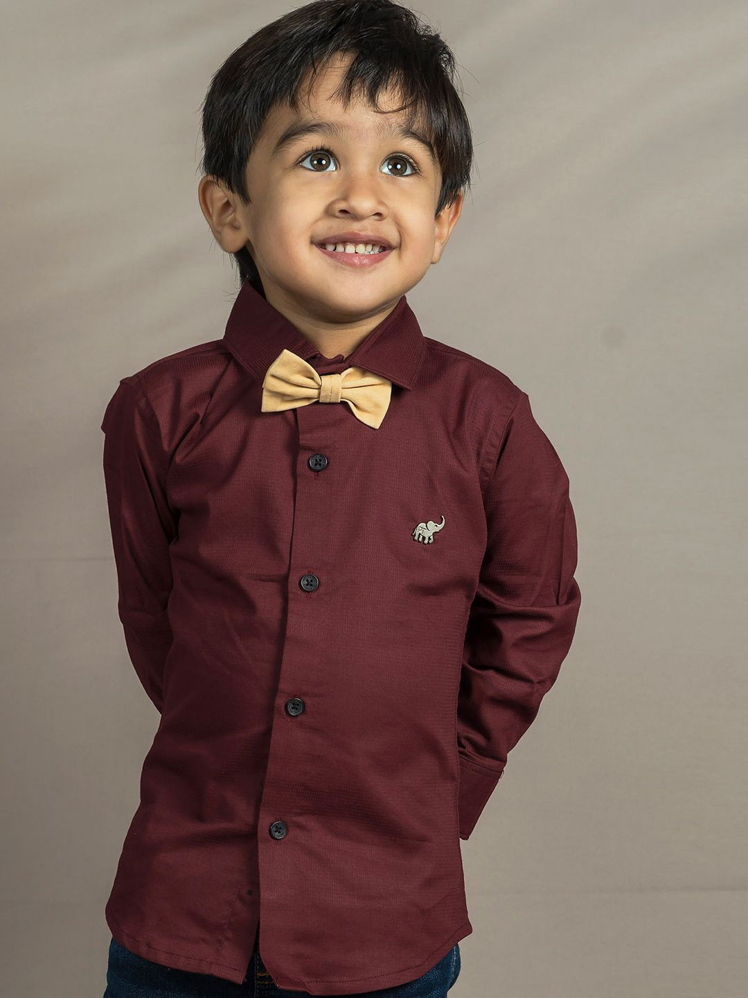 Polka Tots Boys Long Sleeves Pure Cotton Shirt With Bow Tie