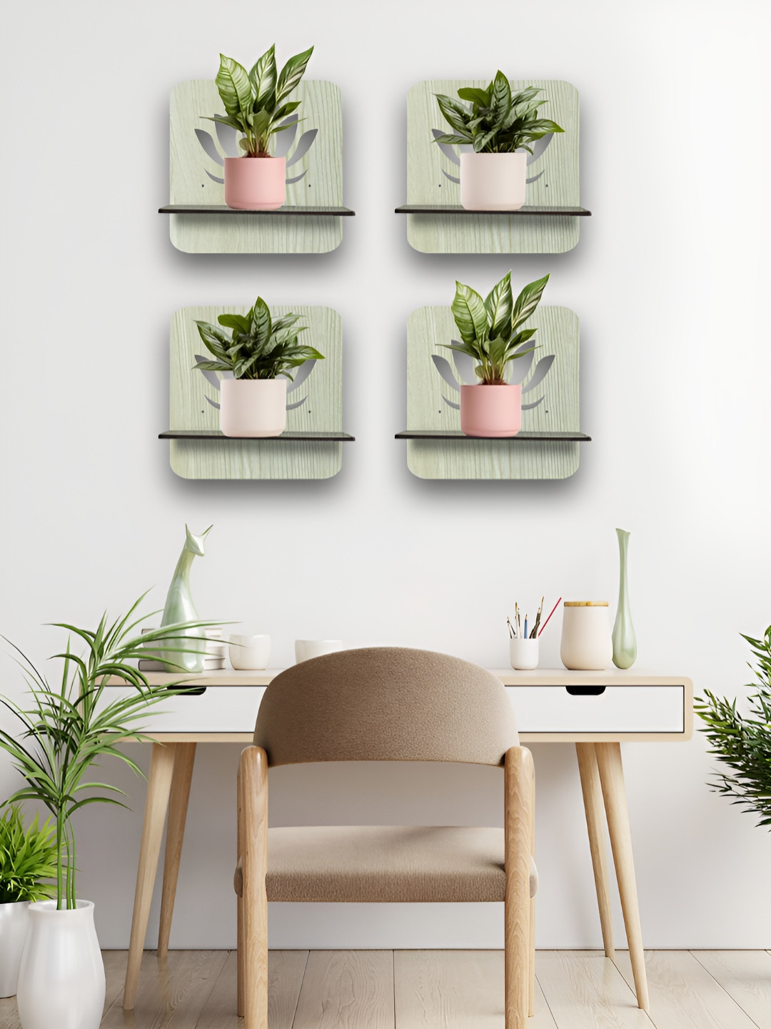 OLIVE TREE Black & Cream 4 Pieces Planter Stands