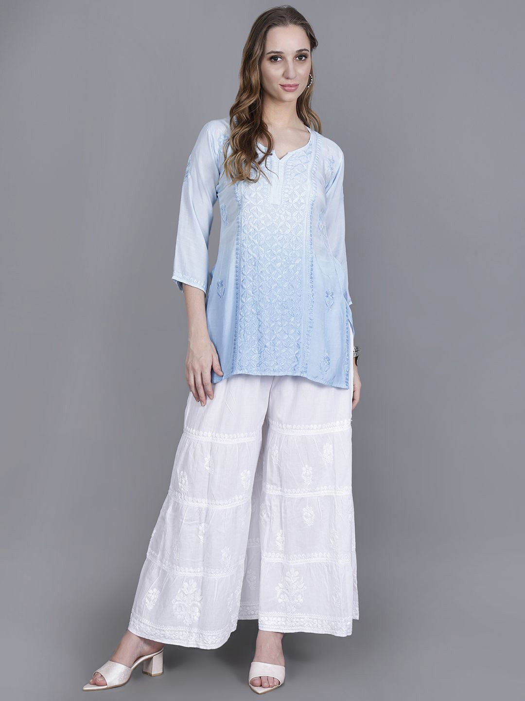 NAZAQAT ETHNIC INDIA Women Hand Embroidered Pure Muslin Chikankari Straight Fit Kurti
