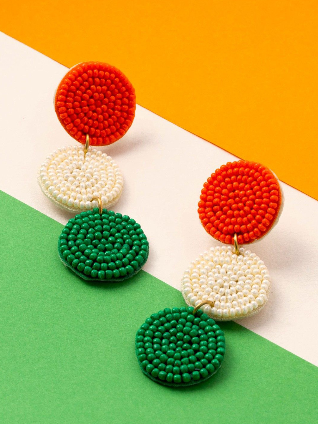 PANASH Artificial Beaded Tricolor Circular Drop Earrings