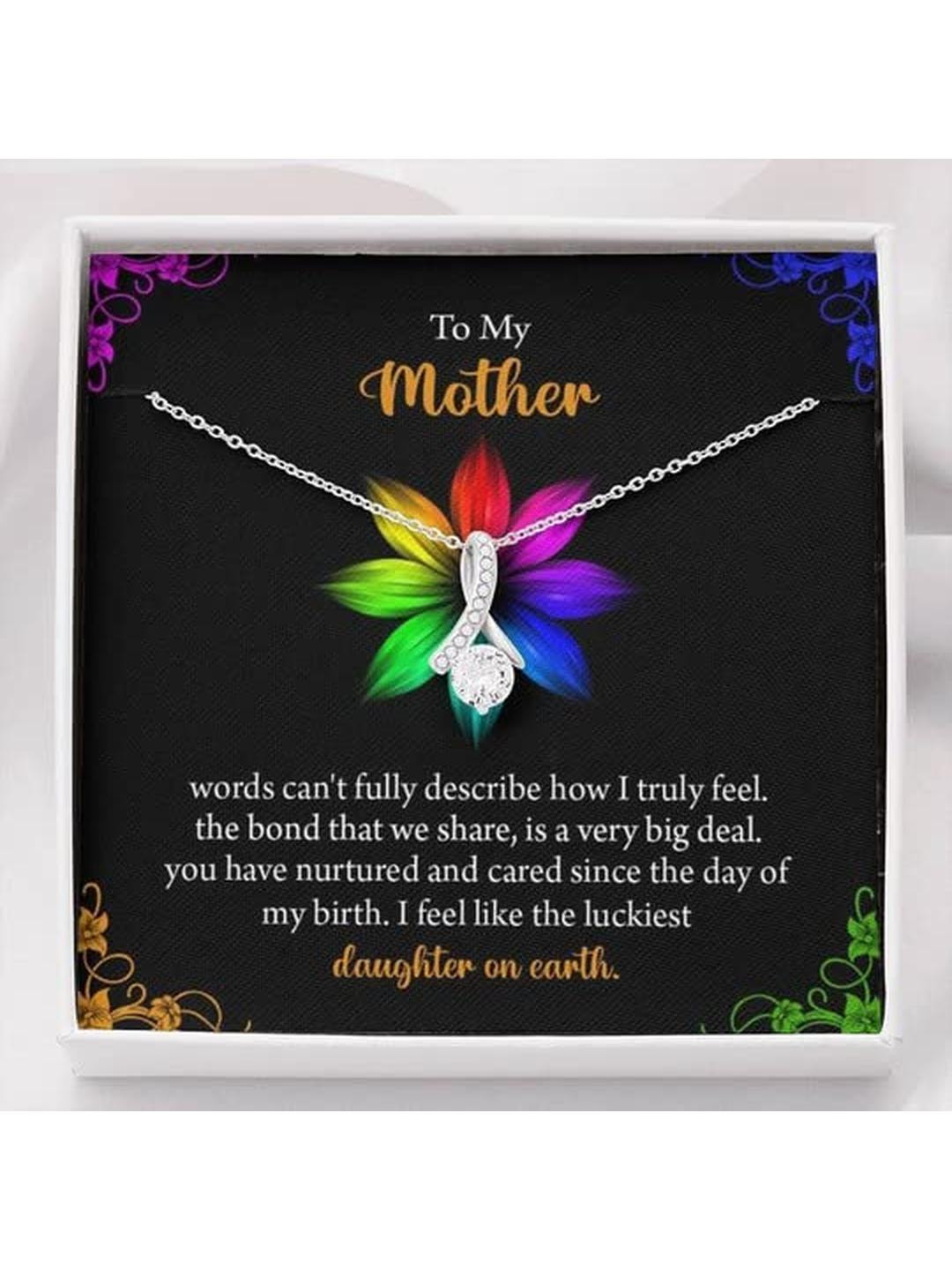 Sterling Silver Gift MOM NECKLACE, ALLURING BEAUTY NECKLACE GIFT FOR MOM THE LUCKIEST DAUGHTER ON E