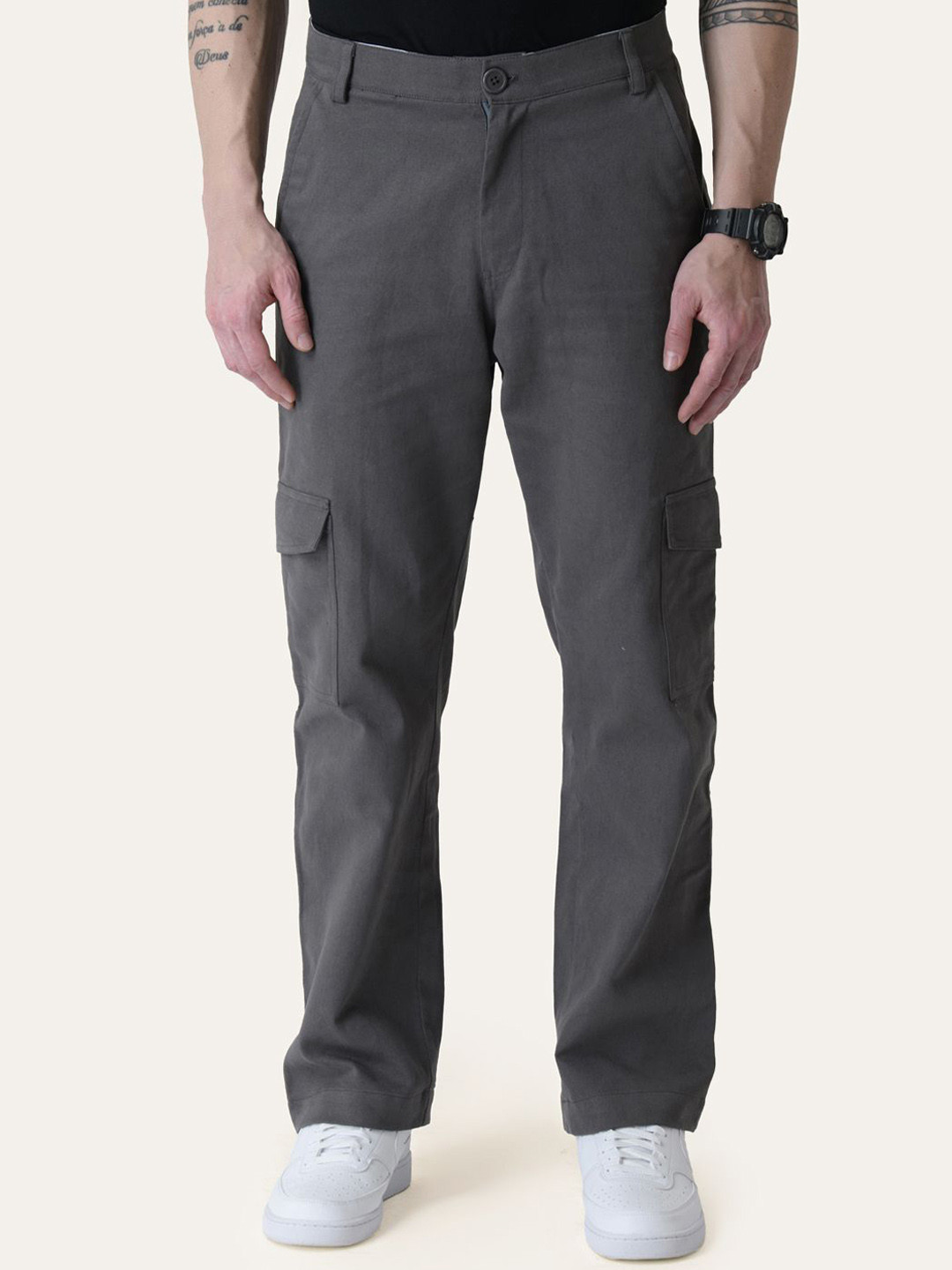 PERCH Men Relaxed Straight Leg Cargos Trousers