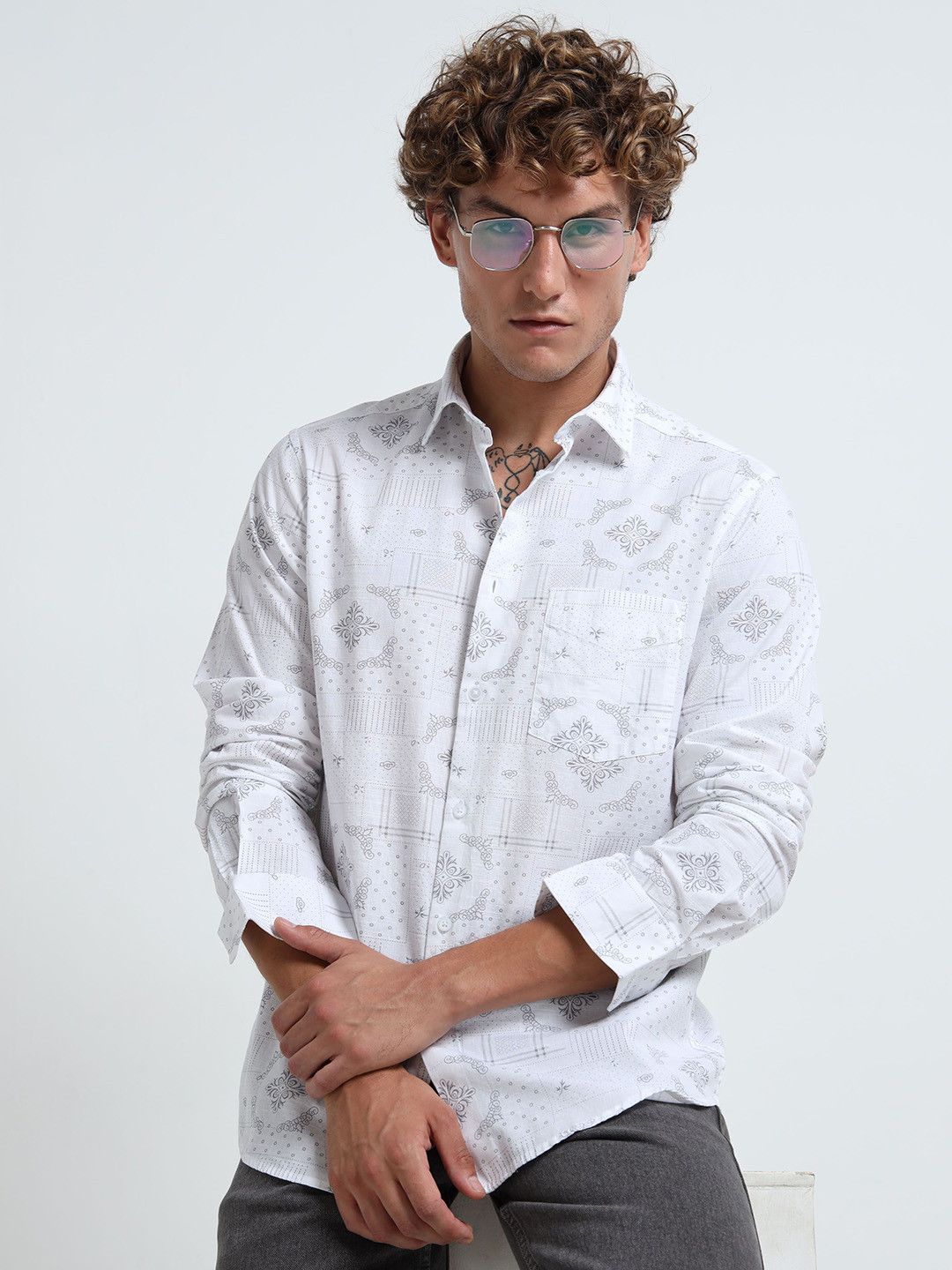 MARTIN SMITH Floral Printed Long Sleeves Cotton Shirt