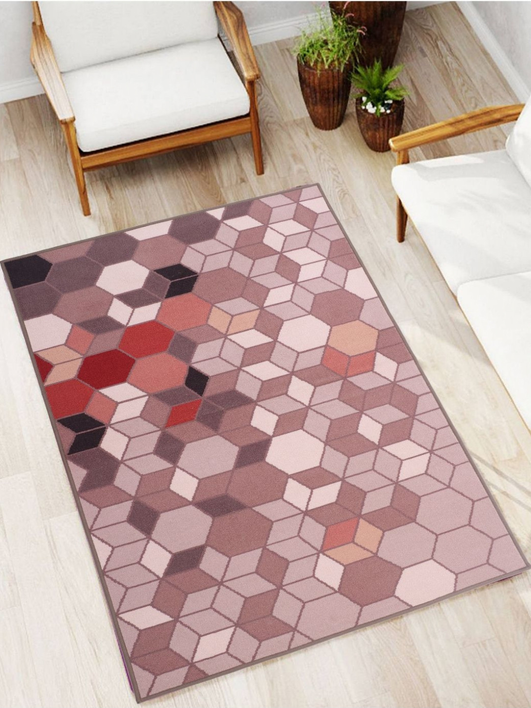 MODEFE Peach & Red Geometric Light Anti-Skid Carpet