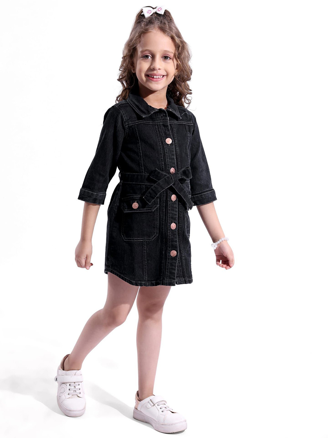 Hola Bonita Girls Shirt Collar Denim Shirt Dress