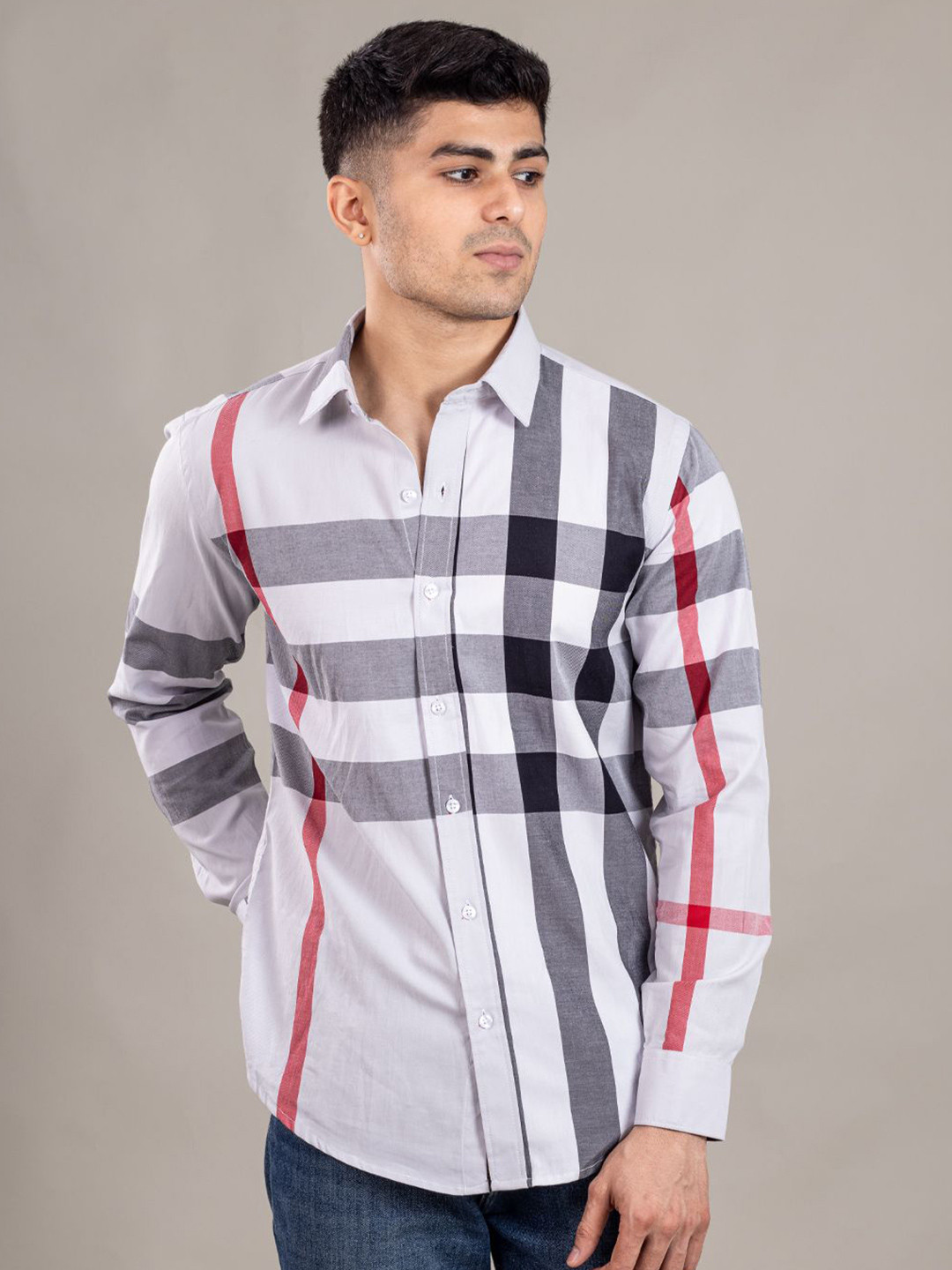 Suture Craft India Slim Tartan Checked Cutaway Collar Slim Fit Pure Cotton Shirt