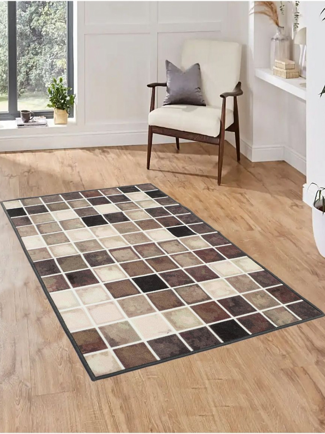 MODEFE Brown & Peach Geometric Anti-Skid Light Carpet