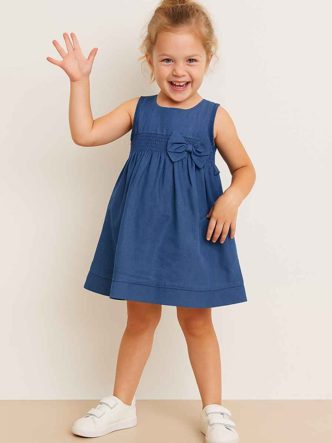 Lagorii Girls Sleeveless Denim Bow Empire Dress