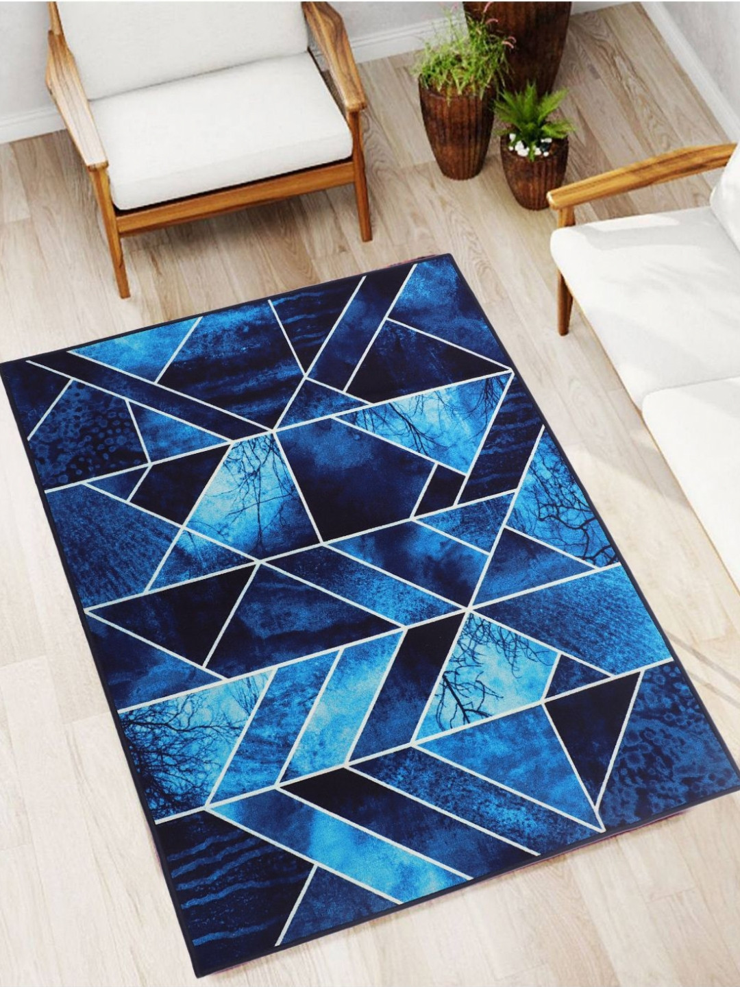 MODEFE Navy Blue & Black Geometric Anti-Skid Light Carpet