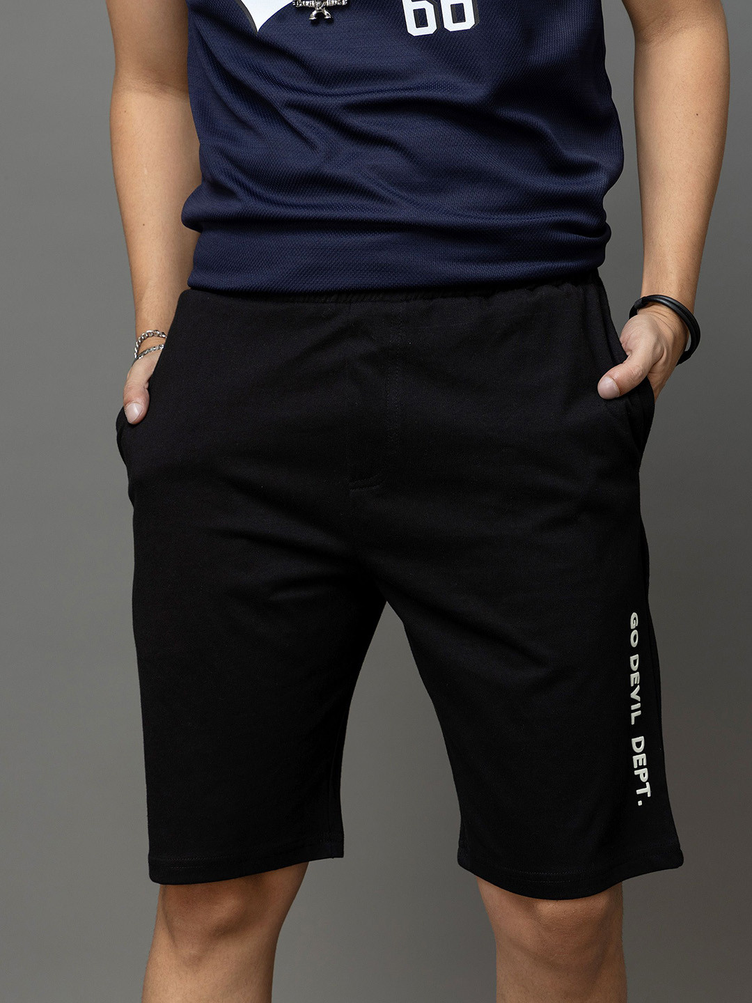 GO DEVIL Printed Black Casual Shorts For Men