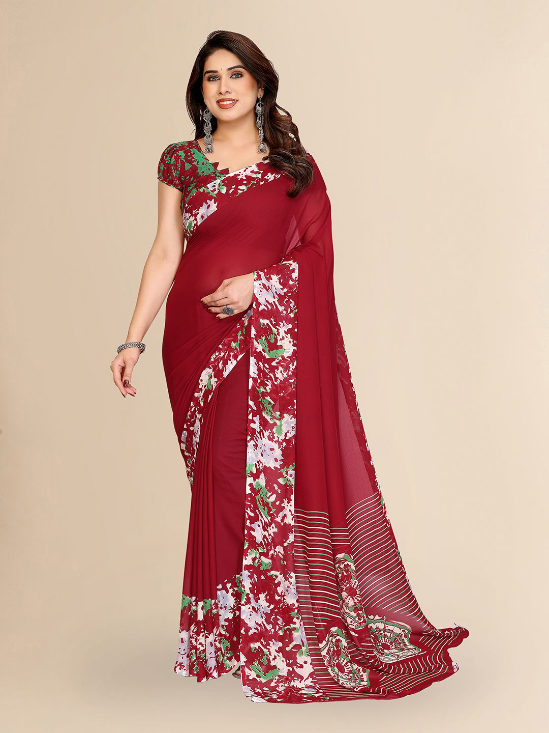 Moda Rapido Stylish Printed Border Saree With Blouse Piece