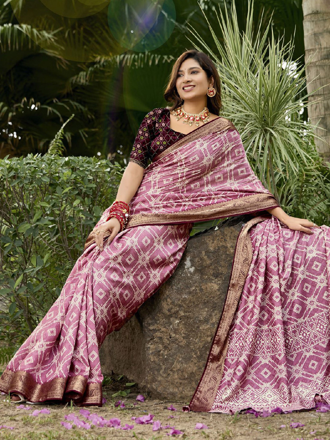 KALINI Printed Zari Saree With Jacquard Weaving And Embroidered Blouse Piece