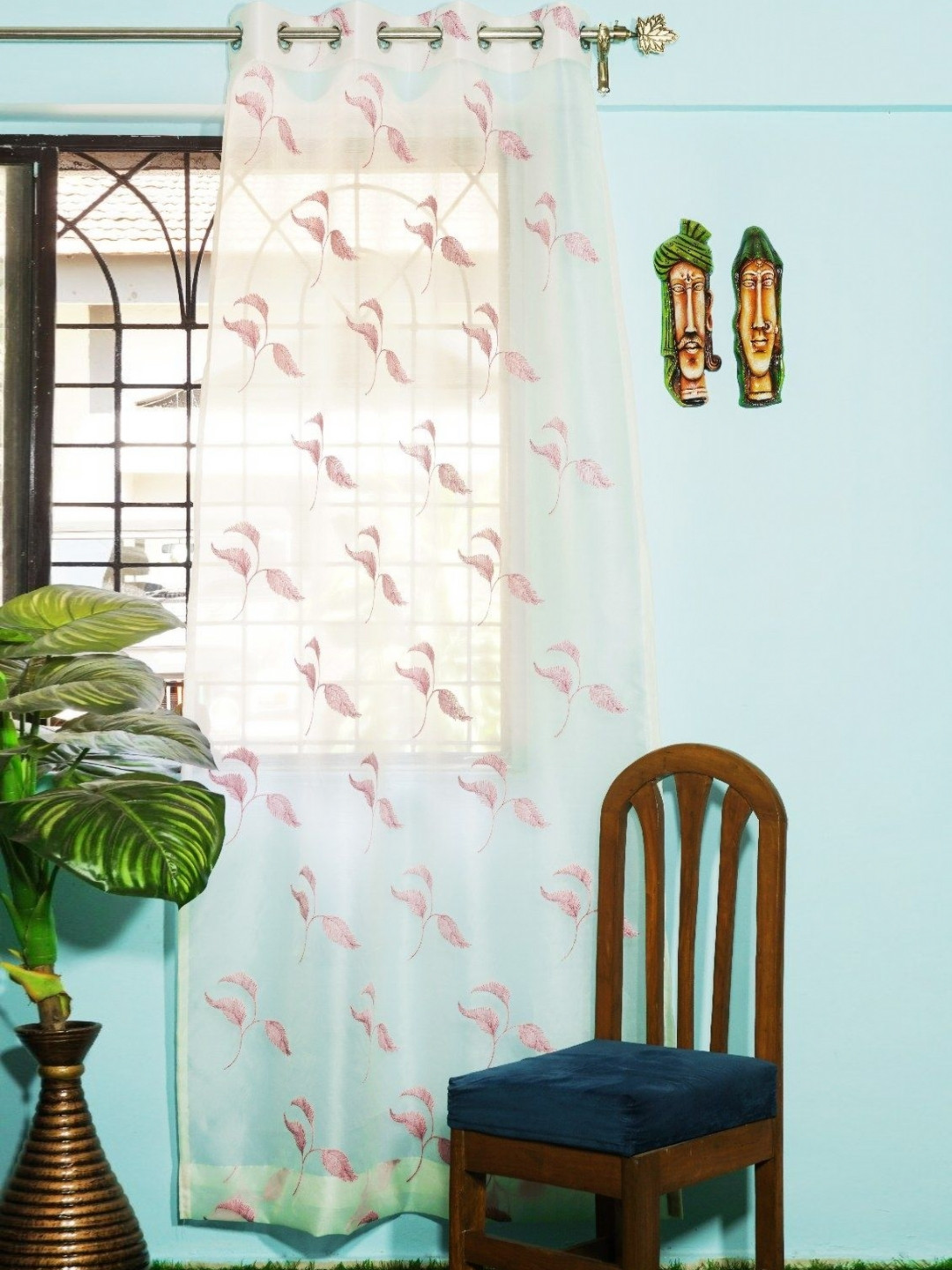 Parda Online Unise Floral Embroidered Sheer Window Curtain