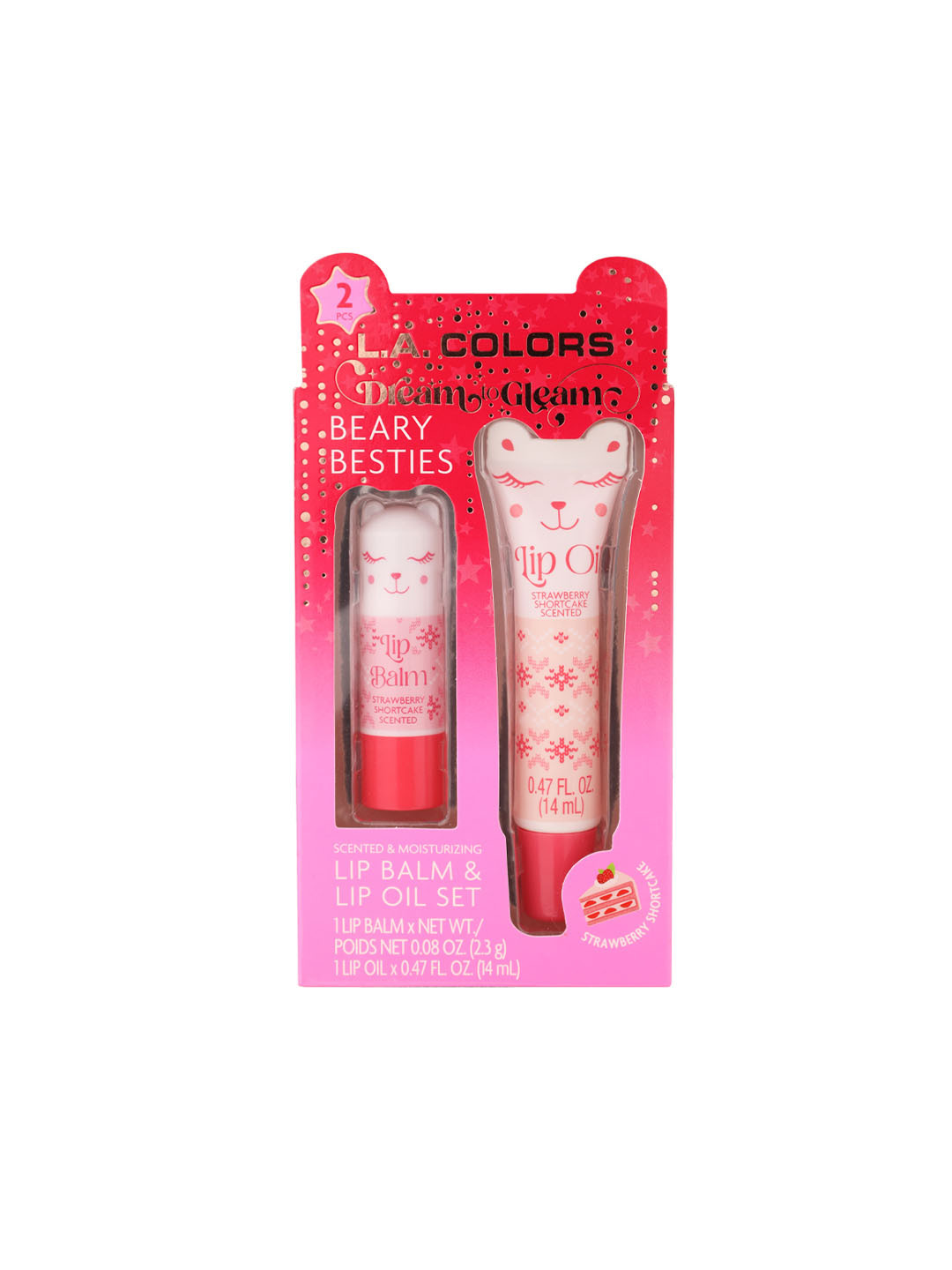 L.A colors 2Pcs Cutie Besties Duo Lip Oil & Lip Balm Set - Beary Besties