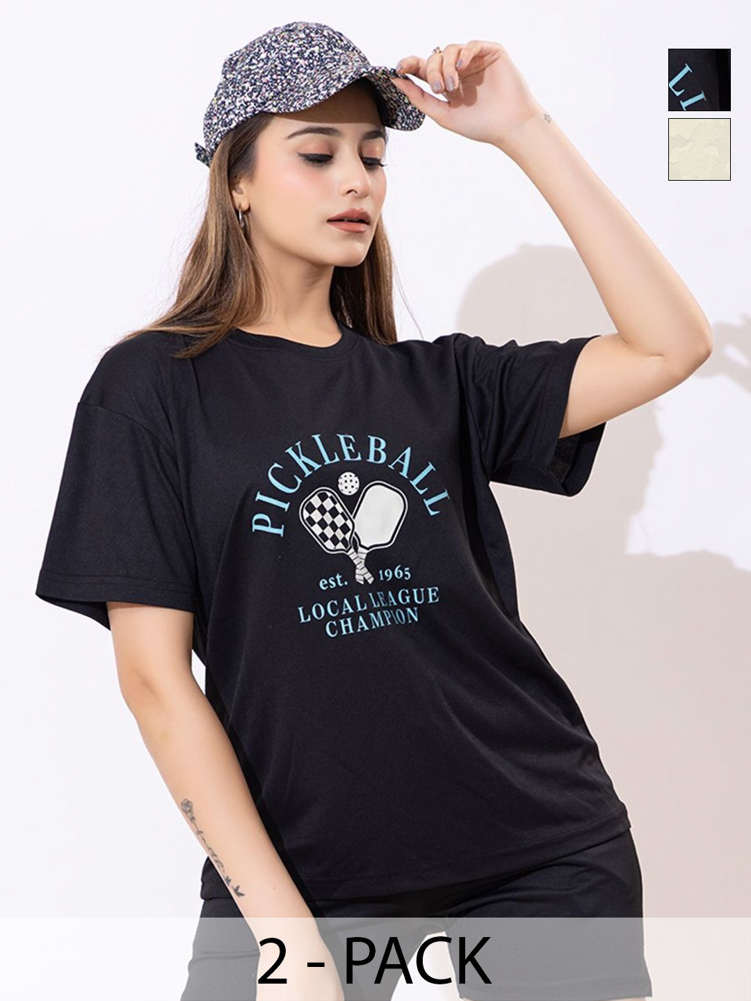 ARMISTO Women Pack of 2 Dri-FIT Graphic Printed Round Neck Relaxed Fit T-shirts