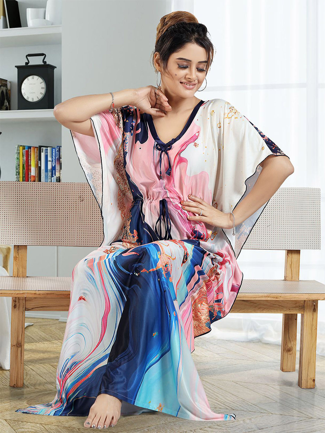 Gutthi Women Abstract Printed Maxi Nightdress